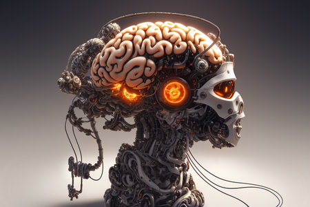 Futuristic concept. A robot with an organic brain. AI Generated Imageの素材