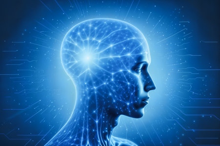 Mind connections. Interwoven lines and points unveil human cognition. AI Generated Imageの素材