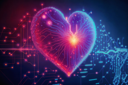 Digital vitality. Beating heart shape energizing a networked world. AI Generated Imageの素材