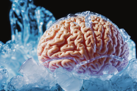 A chilled brain resting on ice. AI Generated Imageの素材