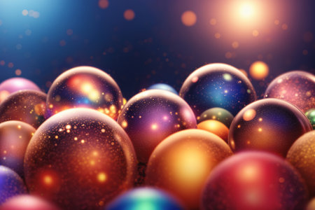 Bunch of Shiny Balls with a Blurry Bokeh Background. Created with Generative AI.の素材