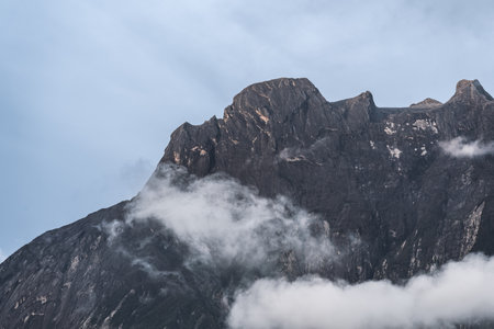 Zoom view of Mount Kinabalu peak in Sabah, Malaysia.の写真素材