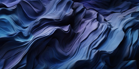 Abstract smooth waves and curves with metallic sheen of deep dark blue and amethyst purple colors, folding backdrop with a shallow depth of field bokeh blur - AI generatedの素材