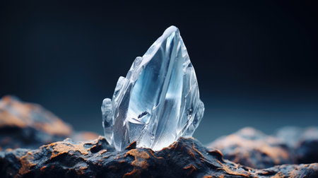 Clear quartz like crystal cluster points, brilliant translucent clarity, faceted light shine, crystalline mineral embedded into rockの素材