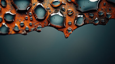 Water drops on a metal surface. Abstract background. Toned.の素材