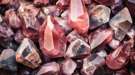 Natural mineral gemstones of various shapes and colors as a background texture compositionの素材