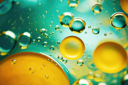 Oil drops on water surface with colorful abstract background. Close up.の素材