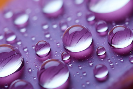 Water drops on a purple background. Shallow depth of field.の素材