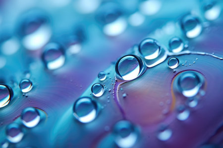 Water drops on a blue background. Macro. Shallow depth of field.の素材