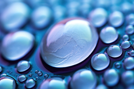 Water drops on a blue background. Shallow depth of field.の素材