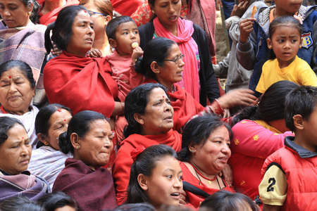Kathmandu, Nepal - Nepalese people and foreign tourist in Nepal New Year festival on April 18, 2014のeditorial素材