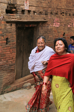 Kathmandu, Nepal - Nepalese people in Bhakdapur on April 18, 2014のeditorial素材