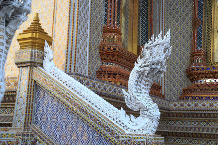 White Naga in Thai templeの写真素材