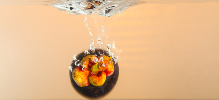 Mangosteen in water splashの写真素材