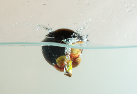 Mangosteen in water splashの写真素材