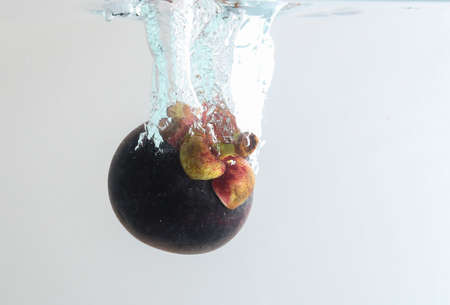 Mangosteen in water splashの写真素材
