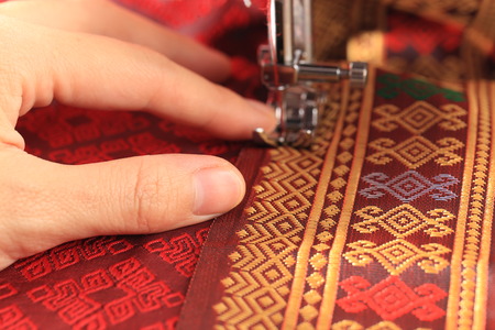 Sewing Thai cloth by sewing machine