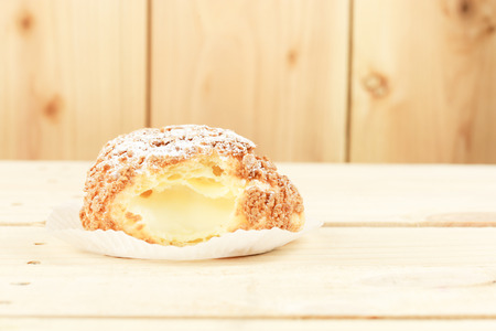 Close up bited choux creamの写真素材