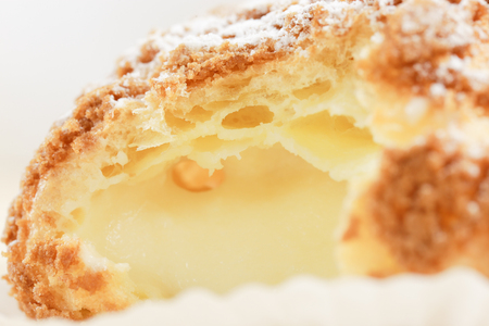 Close up bited choux creamの写真素材
