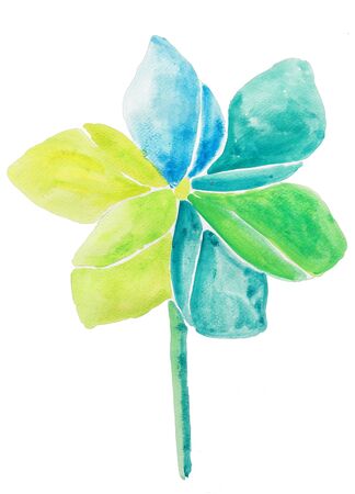 Wind turbine as toy windmill shape in eco friendly. Clean power idea through toy wind turbine hand painting watercolor. Saving energy by Wind power conceptの写真素材