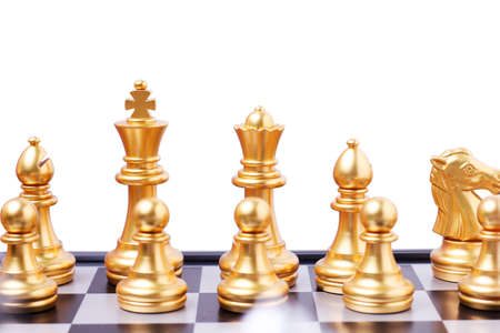 Chess, game of chess or boardd game with many type and charactor. Gold and silver chess. Compeitition on business and education. Strategy conceptの写真素材