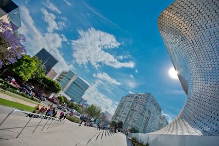 Modern architecture, street, people and the Museum building in the centre of Mexico cityのeditorial素材