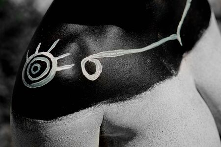 Drawing on the body of the ancient symbols of the Taino Indiansの写真素材