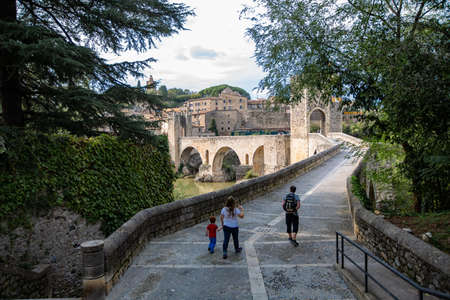 July, 2019, Basalu, Girona, Spain, famous castle in summer time.のeditorial素材