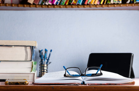 still life of books and spectacles with selective focus