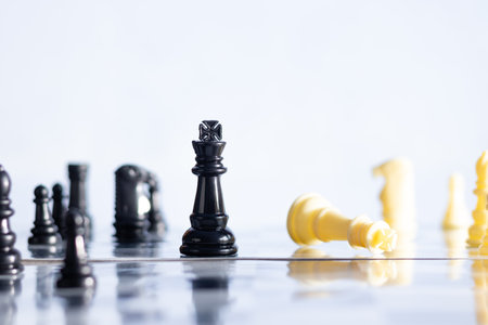 Selective focus on king - chess pieces on a white backgroundの写真素材