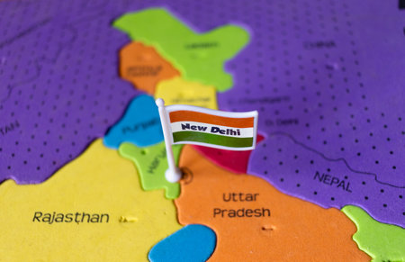New Delhi - the capital of India shown in mapの写真素材