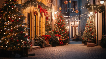 Christmas illumination and decorations in old town. New Year atmosphereの素材