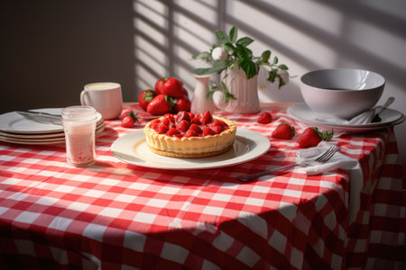 Strawberry pie on the table. Fruit cake, tart. AI Generatedの素材