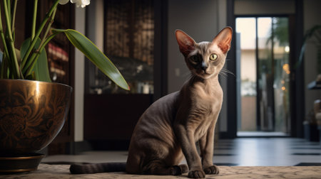 Cute cat with big ears. Adorable pet in a nice house. Kitten indoors. AI Generatedの素材