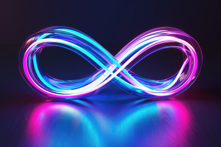 Neon infinity symbol. Isolated on black background, colorful. AI Generatedの素材