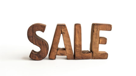 Sale word on white background. Text written in wooden style letters. Black Friday concept. AI Generatedの素材