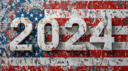 Painted USA flag with 2024 written on it. American presidential election conceptの素材