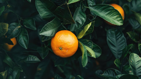 Orange on a green tree in the garden.の素材