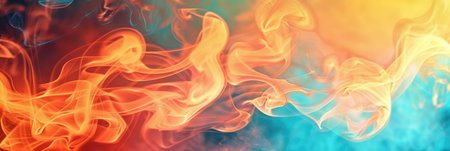 Abstract orange and yellow fog smoke cloud on azure blue background.の素材