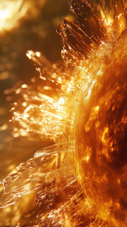 Solar prominence, solar flare and magnetic storms close-up. Plasma flash on star surface. The sun abstract background.の素材