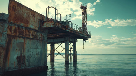 Offshore sea oil platform. Natural gas and oil rig in the ocean by the coastの素材