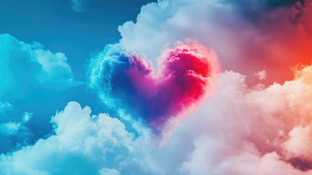 Purple heart-shaped cloud in the sky. St. Valentine's day love, romance and passion concept.の素材