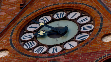 Clock on the tower of St. Anthony's Church in Rybnik
