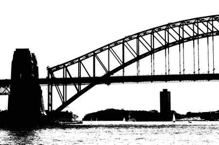 Black and white picture of part of the harbour bridge. Gives the feeling of olden times - perhaps when it was first built.の写真素材