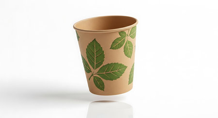 Showcase your brand with this disposable paper cup featuring a natural green leaf pattern, perfect for hot or cold drinks.の素材