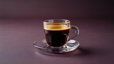 Aromatic, rich espresso with golden crema in a clear cup.の素材