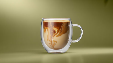 Creamy milk blends with rich coffee, creating a swirling pattern.の素材