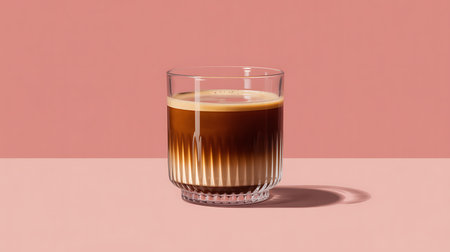 Refreshing layered coffee and milk beverage in a stylish glass.の素材