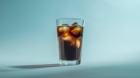 Enjoying a refreshing cold brew coffee with ice in clear glass.の素材