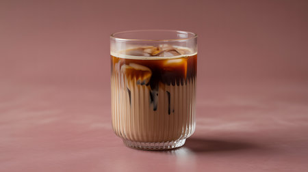 Cool iced coffee drink with milk, ice, and espresso swirls.の素材